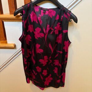 Banana Republic Floral Hot Pink Black V Neck Sleeveless Blouse Top Size Small